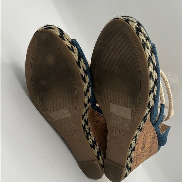 Mix No. 6 Denim Open Toe Strappy Ankle Wrap Wedge Sandals - Picture 9 of 11